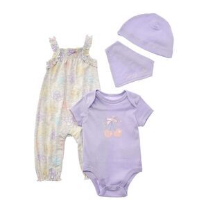 Quiltex  4Pc Cherry Sweet Layette Romper, Hat & Bib Set